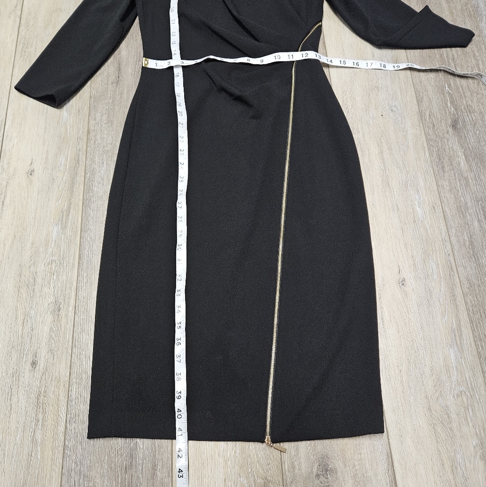 Calvin Klein Asymmetrical Zip Sheath Dress Black Bodycon Women's 4 Classic - Picture 4 of 11
